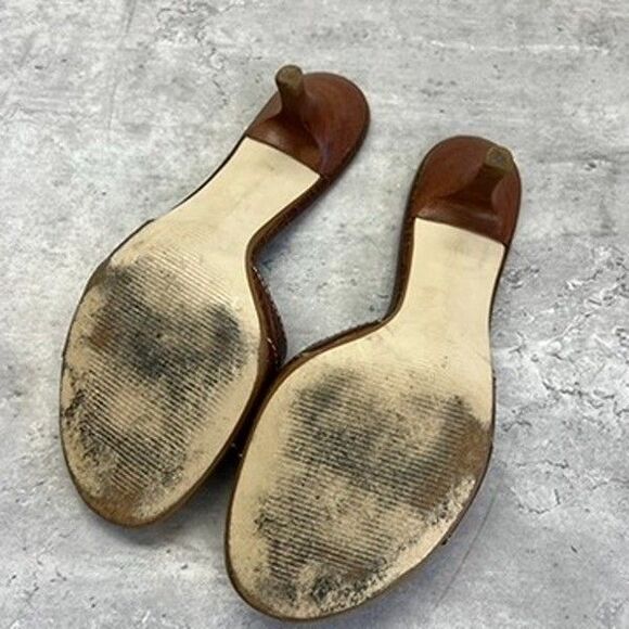 Talbots Brown Croc Embossed Leather Kitten Heel Slide Sandals Womens Size 7.5B - Picture 6 of 10